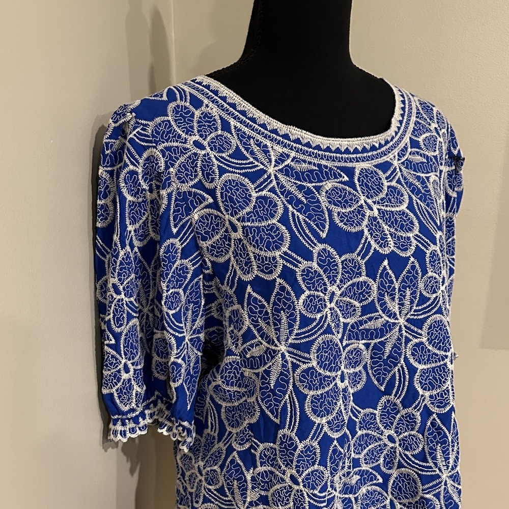*SOLITAIRE* Royal Blue x White Lace Blouse Size Large - Picture 3 of 8